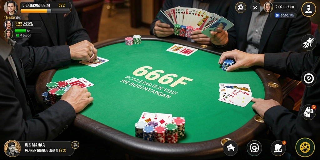 Screenshot gameplay utama 666F menunjukkan intensitas permainan poker.