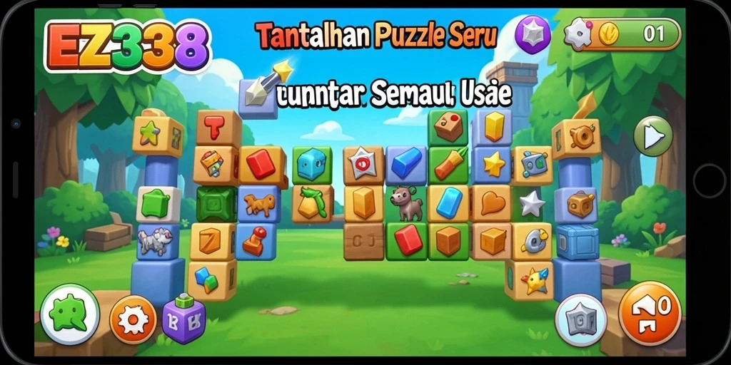Screenshot gameplay EZ338 menunjukkan tantangan puzzle yang menarik dan beragam.