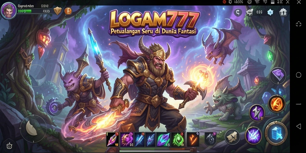 Screenshot menunjukkan aksi seru gameplay LOGAM777 di dunia fantasi.