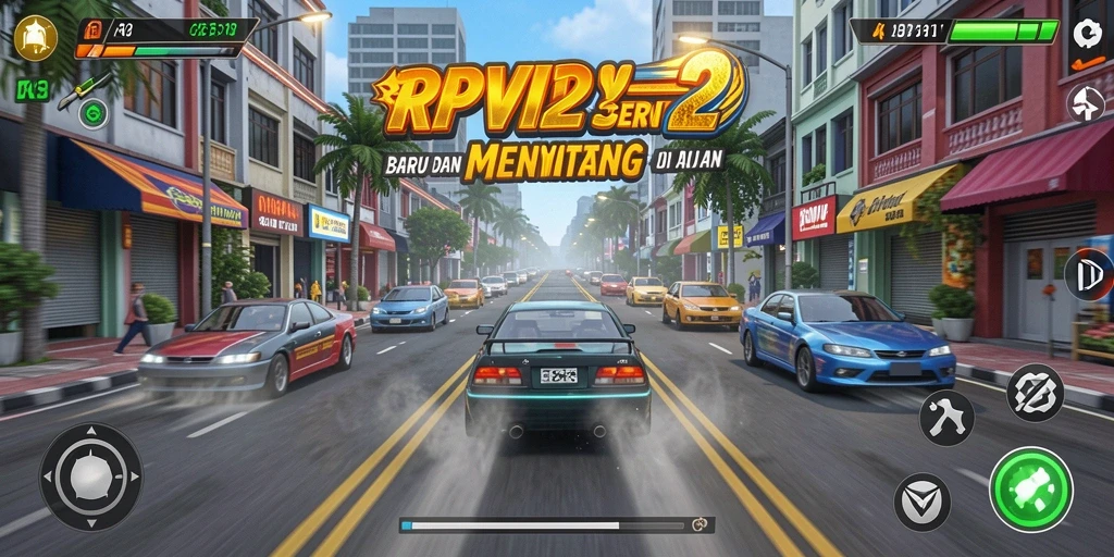 Screenshot utama RPVIP2 menampilkan aksi balap yang mendebarkan.