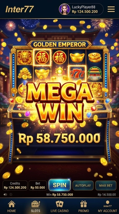 Screenshot tampilan utama aplikasi inter77 yang menarik.